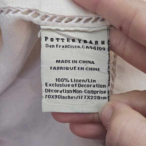 Pottery Barn 100% Linen Hemstitch Tablecloth Oatmeal Beige Peach 70x90 Rectangle - Picture 4 of 6